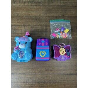 Polly Pocket 3 Piece Purse Playset Lot With Accessories. Excellent